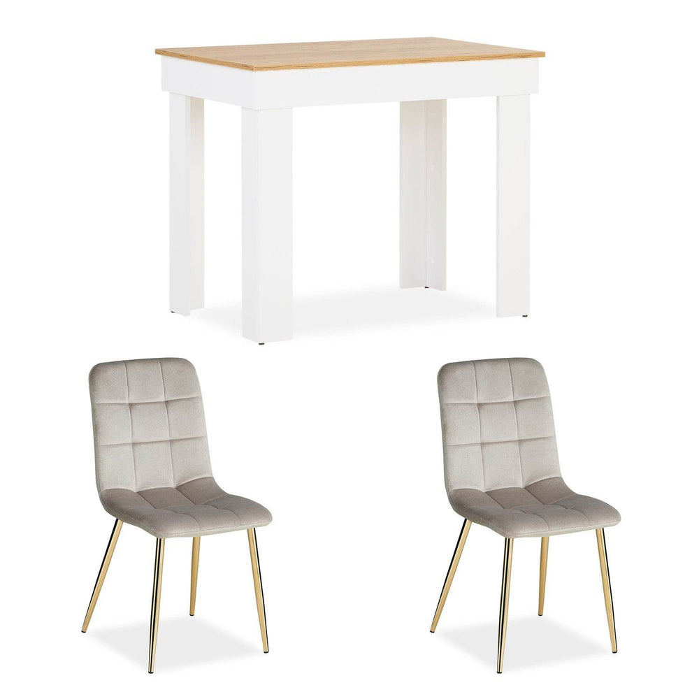 Esstisch mit 2 Stühlen Essgruppe Set Weiss Modern 90x60 cm
