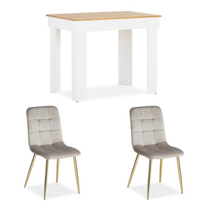 Esstisch mit 2 Stühlen Essgruppe Set Weiss Modern 90x60 cm