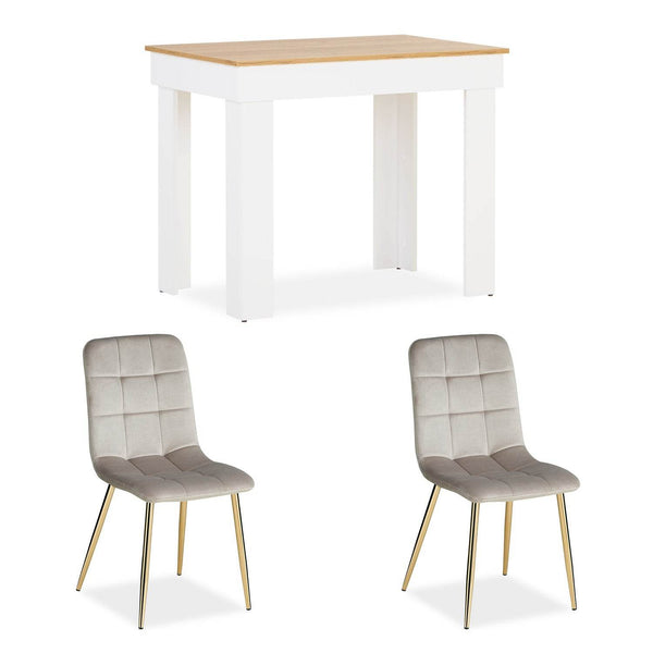 Esstisch mit 2 Stühlen Essgruppe Set Weiss Modern 90x60 cm