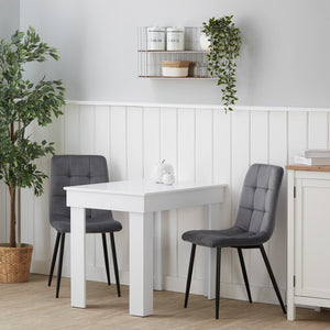 Essgruppe | 2er-Set Polsterstühle Grau Samt ohne Armlehne | Esstisch Weiss 90 x 60 cm