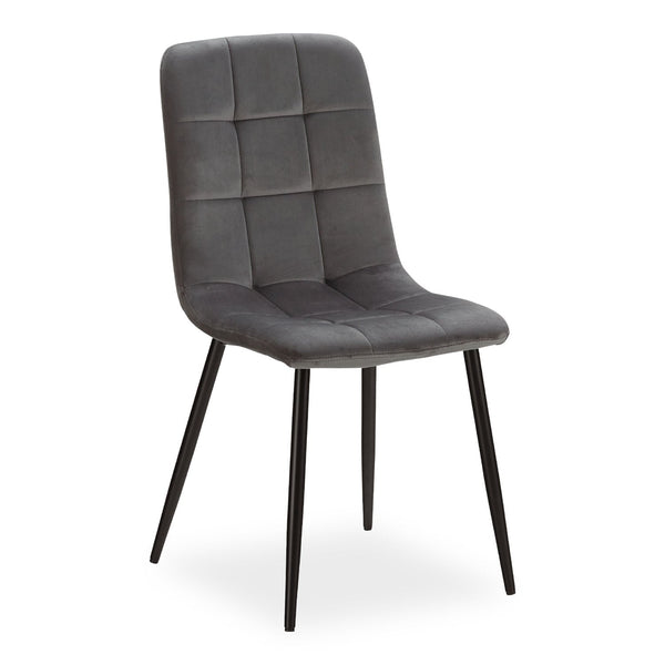 Essgruppe | 2er-Set Polsterstühle Grau Samt ohne Armlehne | Esstisch Weiss 90 x 60 cm