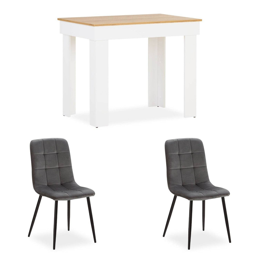 Esstisch mit 2 Stühlen Set Essgruppe 90x60 cm Weiss Grau