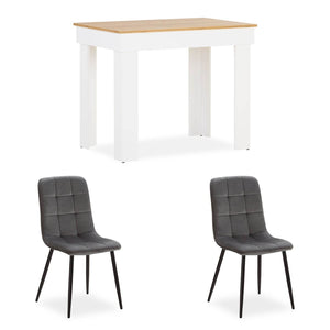 Esstisch mit 2 Stühlen Set Essgruppe 90x60 cm Weiss Grau