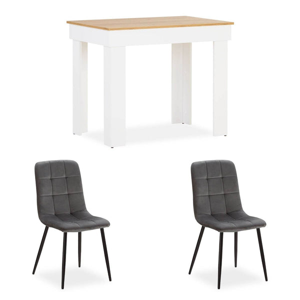 Esstisch mit 2 Stühlen Set Essgruppe 90x60 cm Weiss Grau