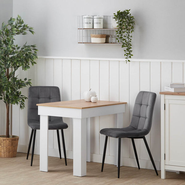 Esstisch mit 2 Stühlen Set Essgruppe 90x60 cm Weiss Grau