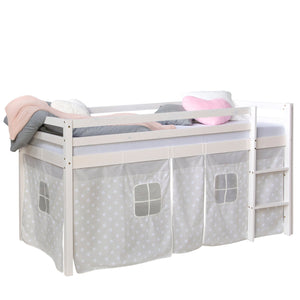 Hochbett Kinder 90x200 cm Weiss mit Vorhang Sterne | mit Lattenrost