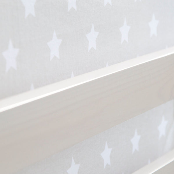 Hochbett Kinder 90x200 cm Weiss mit Vorhang Sterne | Tunnel | Turm | Rutsche | mit Lattenrost