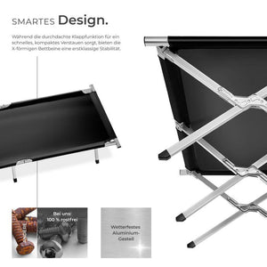 2 lits de camp en aluminium noir