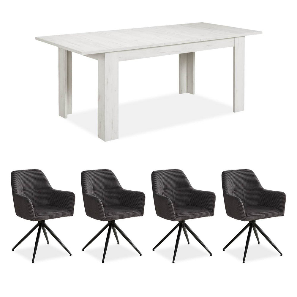 Esstisch mit 4 Stühlen Set Essgruppe Shabby Weiss 160x90 cm