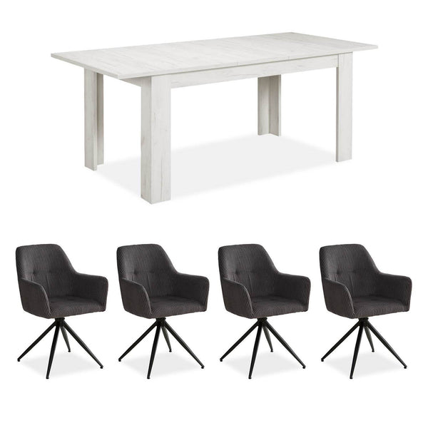 Esstisch mit 4 Stühlen Set Essgruppe Shabby Weiss 160x90 cm