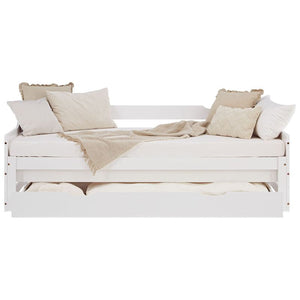 Holzbett 90x200 ausziehbar mit Bettkasten & Matratze Weiss