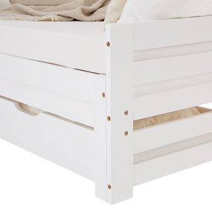 Holzbett 90x200 ausziehbar mit Bettkasten & Matratze Weiss