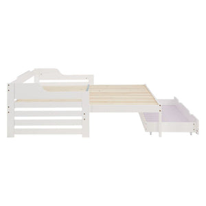 Holzbett 90x200 ausziehbar mit Bettkasten & Matratze Weiss