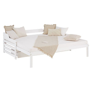 Holzbett 90x200 ausziehbar mit Bettkasten & Matratze Weiss