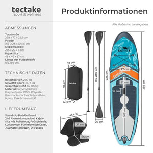 Stand-Up Paddle Board 2in1 Palagios türkis/orange 288 cm ohne Kamerahalterung