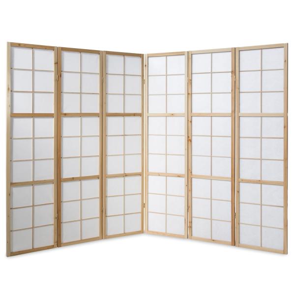 6 fach Holz Paravent Raumteiler natur