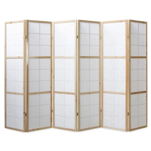 6 fach Holz Paravent Raumteiler natur