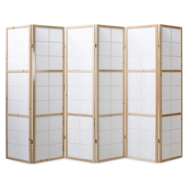 6 fach Holz Paravent Raumteiler natur