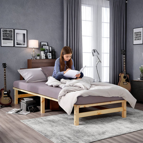 Palettenbett 100x200 cm Natur | Einzelbett | mit Lattenrost | Holz | Kind Jugend Gast