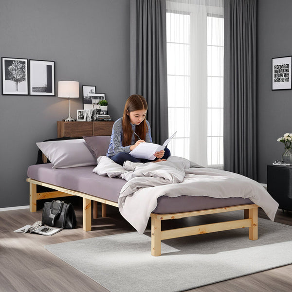 Palettenbett 100x200 cm Natur | Einzelbett | mit Lattenrost | Holz | Kind Jugend Gast