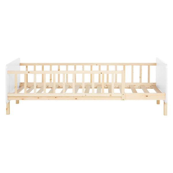 Kinderbett 90x200 cm mit Matratze & Lattenrost Rausfallschutz Weiss