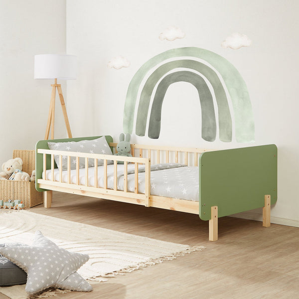 Kinderbett 90x200 cm mit Matratze & Lattenrost Rausfallschutz Grün