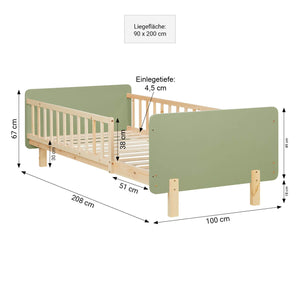 Kinderbett 90x200 cm mit Matratze & Lattenrost Rausfallschutz Grün