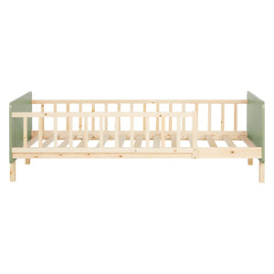Kinderbett 90x200 cm mit Matratze & Lattenrost Rausfallschutz Grün