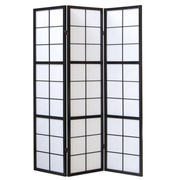 Paravent Schwarz Shoji Reispapier Weiss | 3 teilig | Holz | Raumteiler Trennwand Sichtschutz