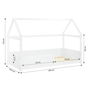 Kinderbett 90x200 cm Weiss | Hausbett mit Rausfallschutz | Montessori | Einzelbett | mit Lattenrost