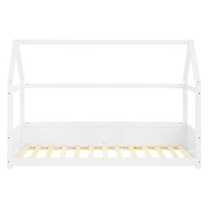 Kinderbett 90x200 cm Weiss | Hausbett mit Rausfallschutz | Montessori | Einzelbett | mit Lattenrost