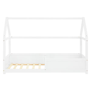 Kinderbett 90x200 cm Weiss | Hausbett mit Rausfallschutz | Montessori | Einzelbett | mit Lattenrost
