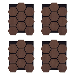 4er Set Akustikpaneele Wandpaneele Hexagon Wabe 76 x 62 cm Braun Walnuss Holz 3D