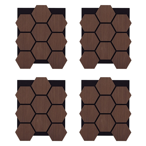 4er Set Akustikpaneele Wandpaneele Hexagon Wabe 76 x 62 cm Braun Walnuss Holz 3D