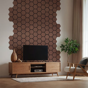 4er Set Akustikpaneele Wandpaneele Hexagon Wabe 76 x 62 cm Braun Walnuss Holz 3D