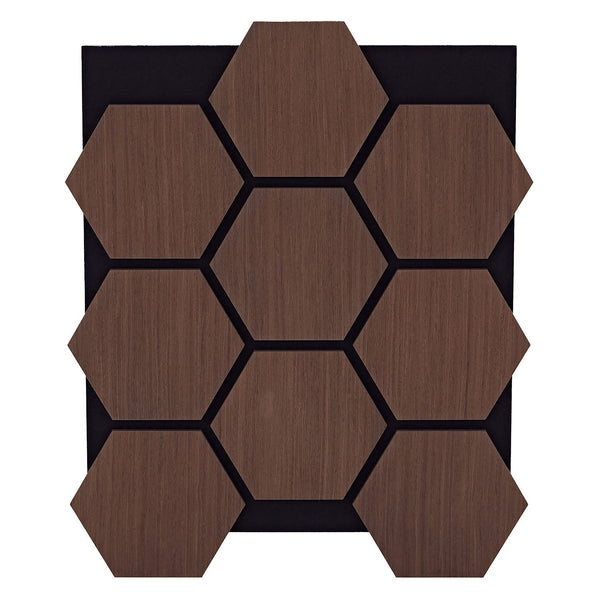 4er Set Akustikpaneele Wandpaneele Hexagon Wabe 76 x 62 cm Braun Walnuss Holz 3D