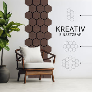 8er Set Akustikpaneele Wandpaneele Hexagon Wabe 76 x 62 cm Braun Walnuss Holz 3D