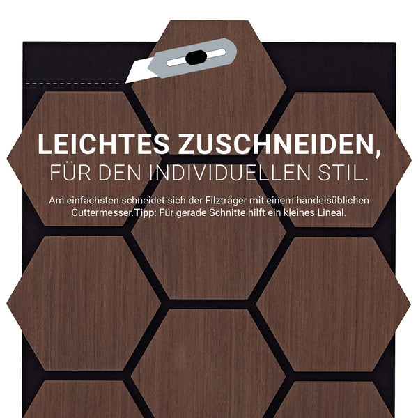 4er Set Akustikpaneele Wandpaneele Hexagon Wabe 76 x 62 cm Braun Walnuss Holz 3D
