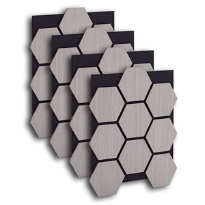 4er Set Akustikpaneele Wandpaneele Hexagon Wabe 76 x 62 cm Grau Holz 3D