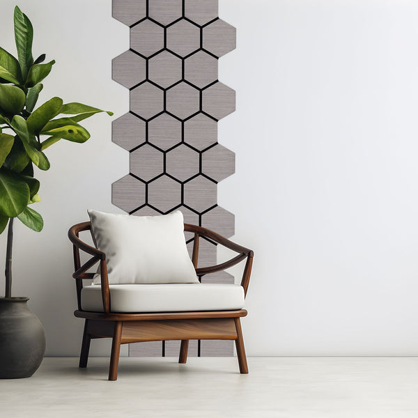 4er Set Akustikpaneele Wandpaneele Hexagon Wabe 76 x 62 cm Grau Holz 3D
