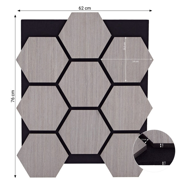 4er Set Akustikpaneele Wandpaneele Hexagon Wabe 76 x 62 cm Grau Holz 3D