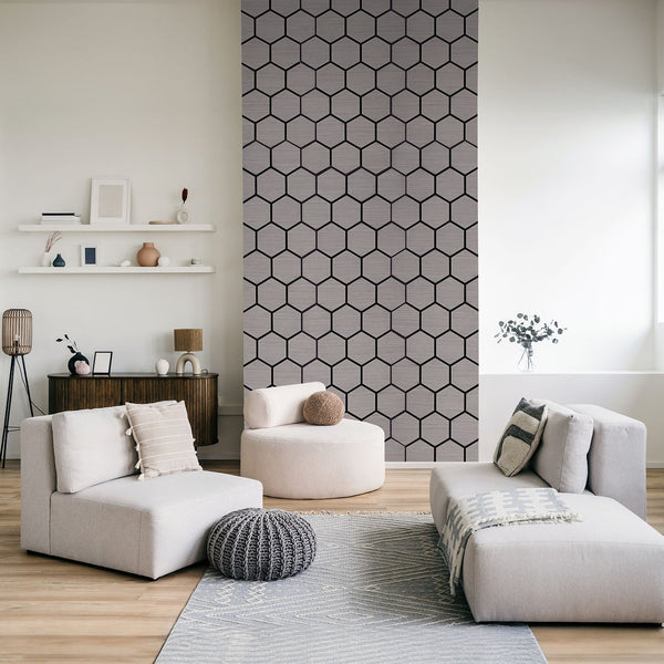 4er Set Akustikpaneele Wandpaneele Hexagon Wabe 76 x 62 cm Grau Holz 3D