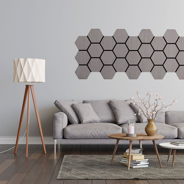 4er Set Akustikpaneele Wandpaneele Hexagon Wabe 76 x 62 cm Grau Holz 3D