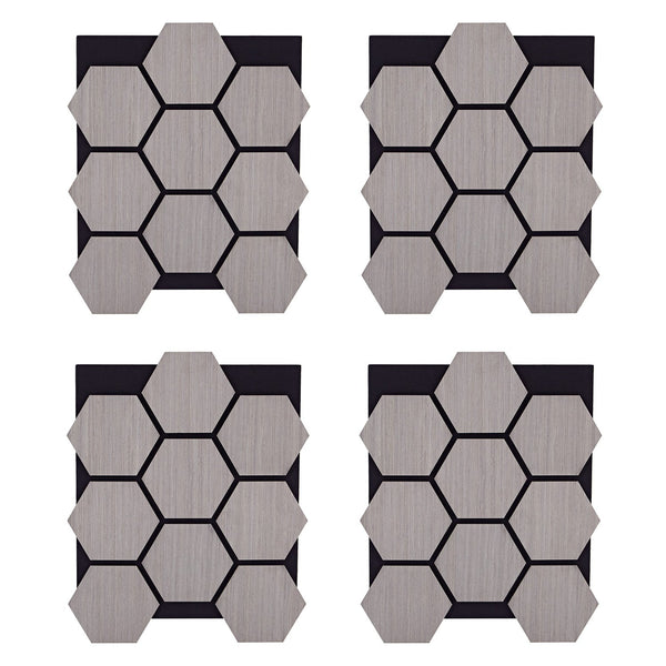 4er Set Akustikpaneele Wandpaneele Hexagon Wabe 76 x 62 cm Grau Holz 3D