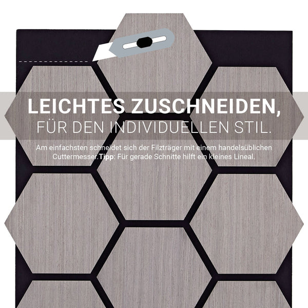 4er Set Akustikpaneele Wandpaneele Hexagon Wabe 76 x 62 cm Grau Holz 3D