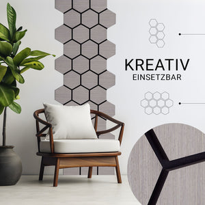 8er Set Akustikpaneele Wandpaneele Hexagon Wabe 76 x 62 cm Grau Holz 3D
