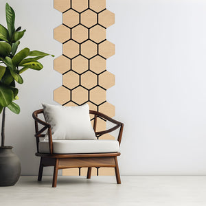4er Set Akustikpaneele Wandpaneele Hexagon Wabe 76 x 62 cm Natur Eiche Holz 3D