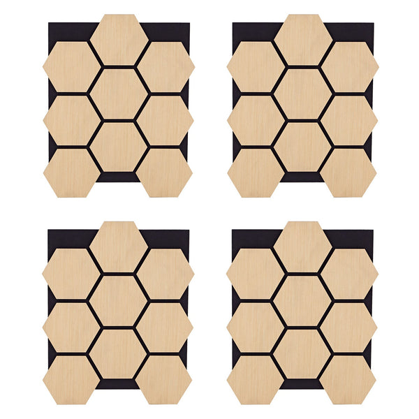 4er Set Akustikpaneele Wandpaneele Hexagon Wabe 76 x 62 cm Natur Eiche Holz 3D