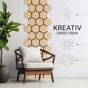 4er Set Akustikpaneele Wandpaneele Hexagon Wabe 76 x 62 cm Natur Eiche Holz 3D