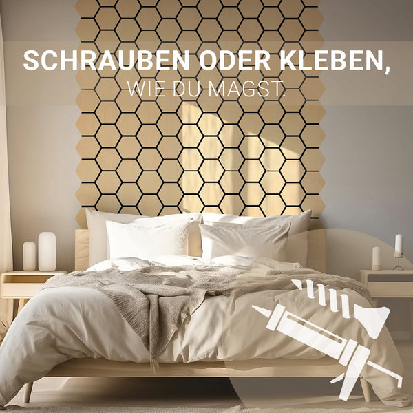 8er Set Akustikpaneele Wandpaneele Hexagon Wabe 76 x 62 cm Natur Eiche Holz 3D